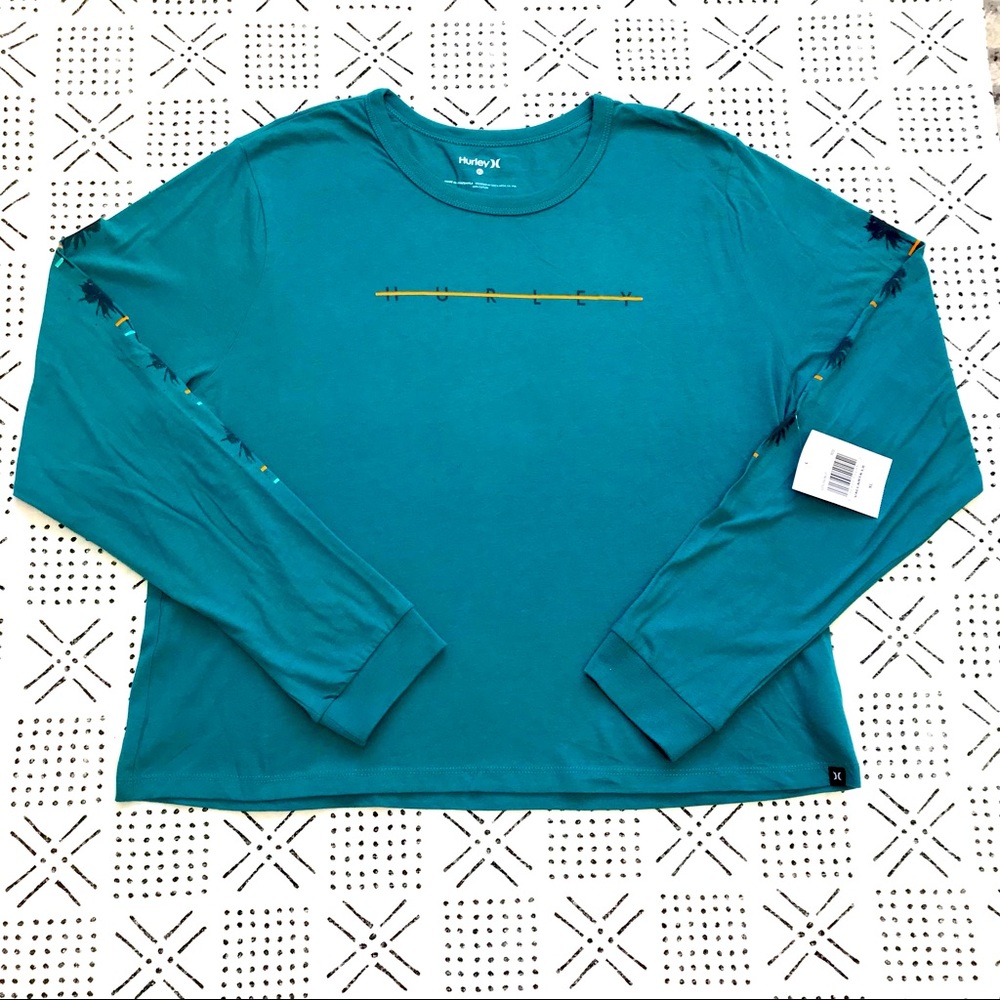 HURLEY SUNNY PALMS SEMI-CROP LONG SLEEVE TOP